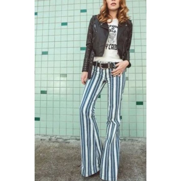 Free People Retro Striped Flare Leg jeans boho - Picture 2 of 15